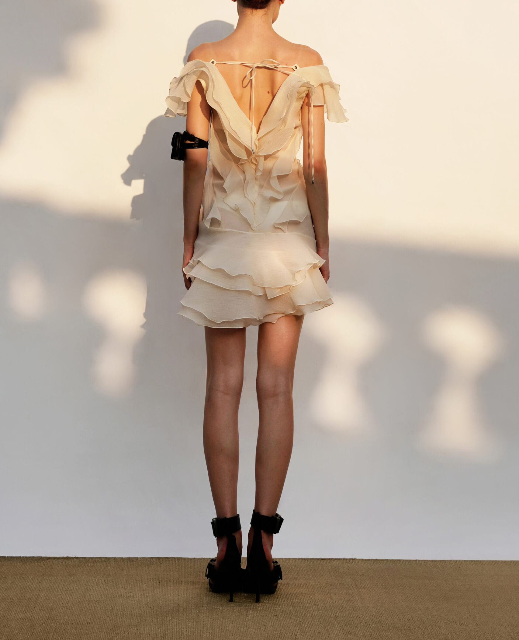 V-Neck Off-Shoulder Ruffled Mini Summer Dress