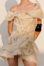V-Neck Off-Shoulder Ruffled Mini Summer Dress