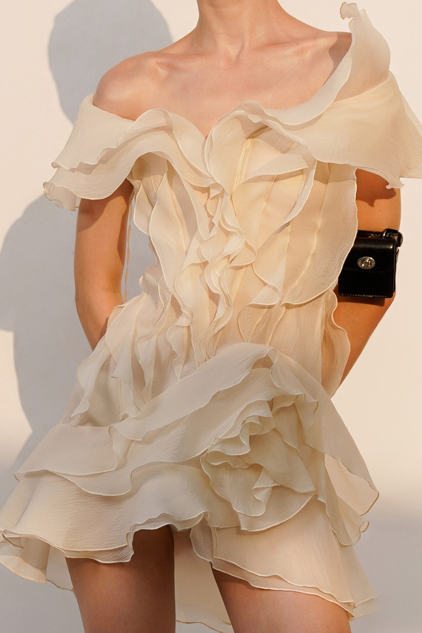 V-Neck Off-Shoulder Ruffled Mini Summer Dress