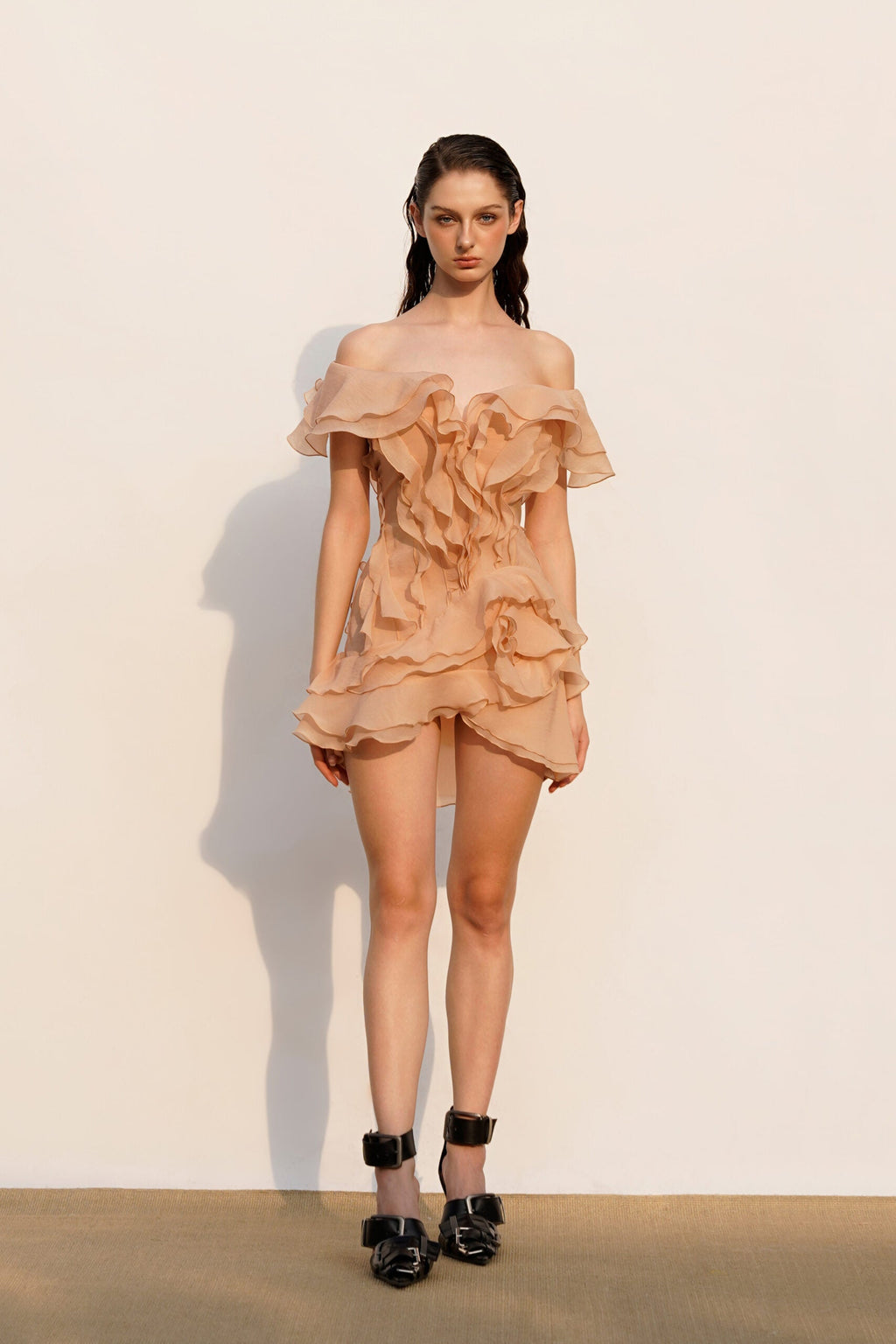 V-Neck Off-Shoulder Ruffled Mini Summer Dress