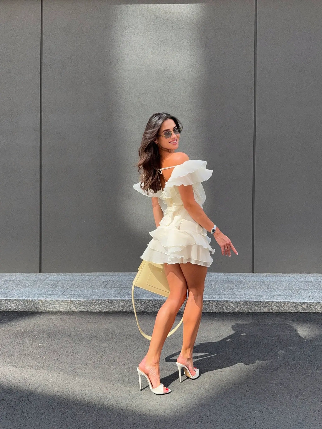 V-Neck Off-Shoulder Ruffled Mini Summer Dress