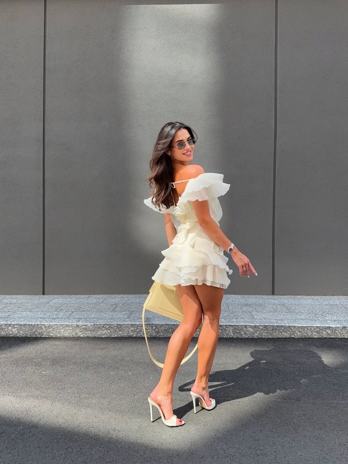 V-Neck Off-Shoulder Ruffled Mini Summer Dress