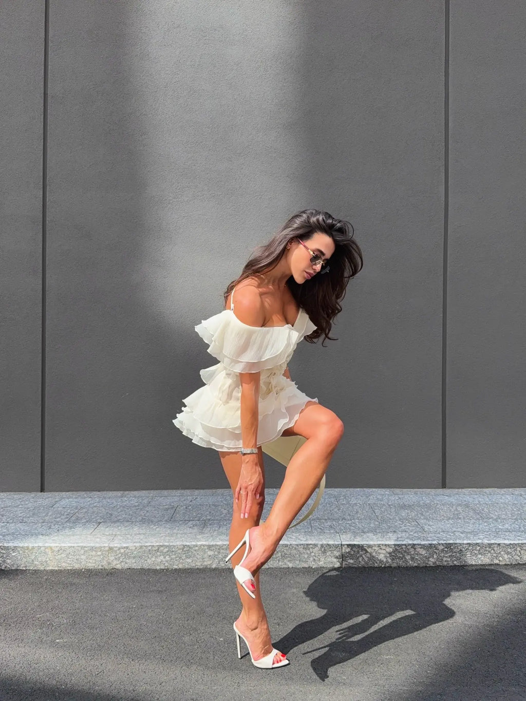 V-Neck Off-Shoulder Ruffled Mini Summer Dress
