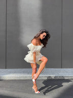 V-Neck Off-Shoulder Ruffled Mini Summer Dress