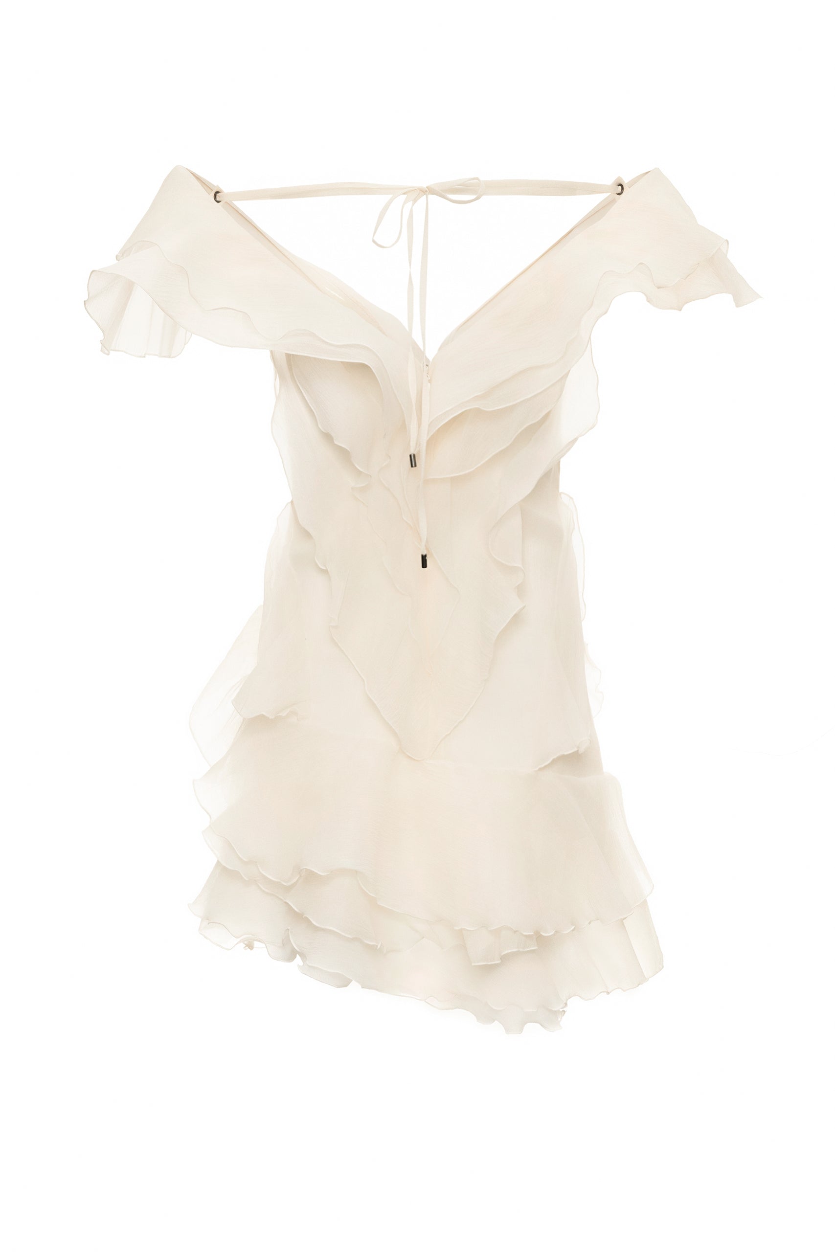 V-Neck Off-Shoulder Ruffled Mini Summer Dress