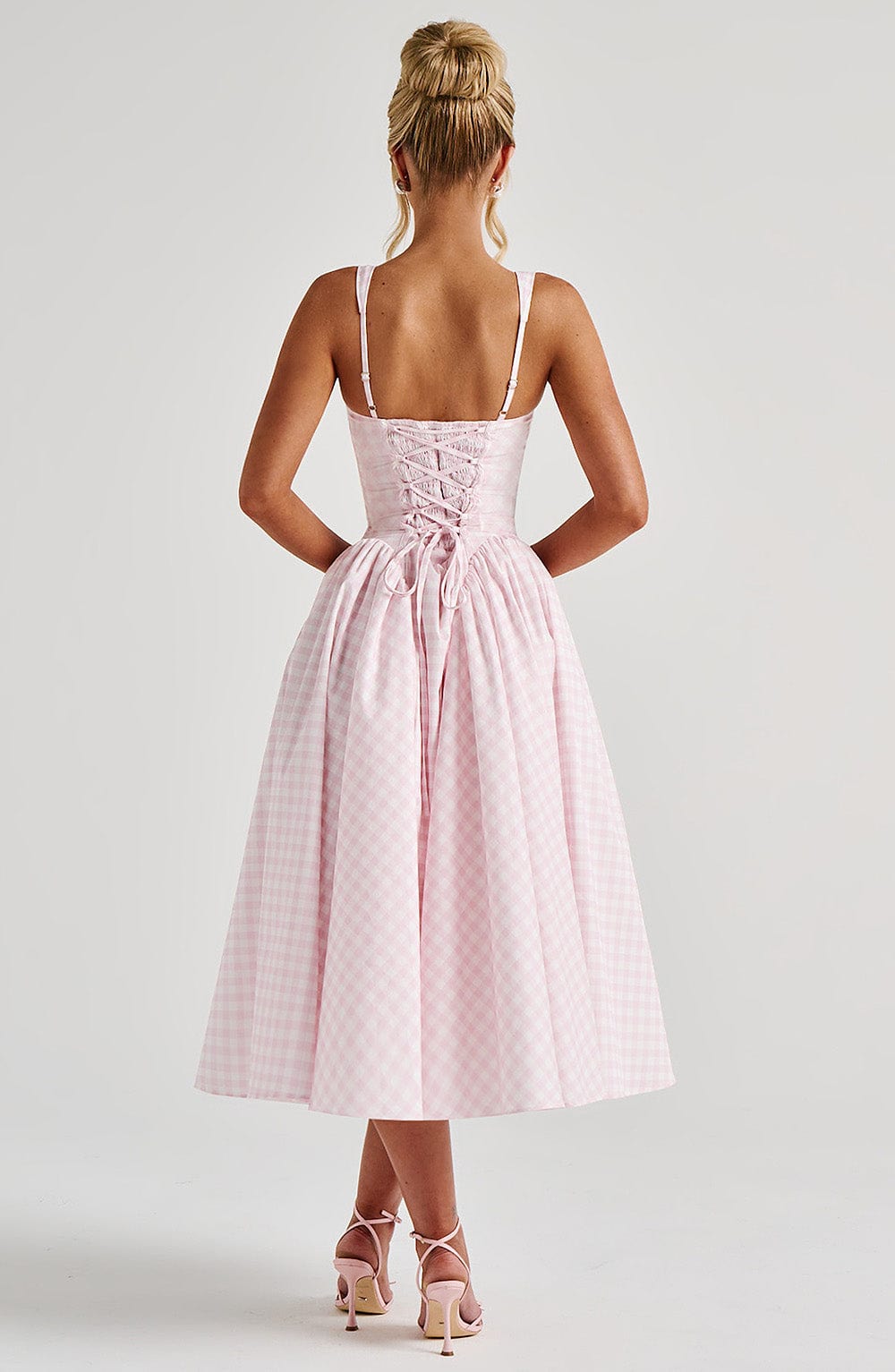 Sleeveless Square Neckline Gingham Midi Dress