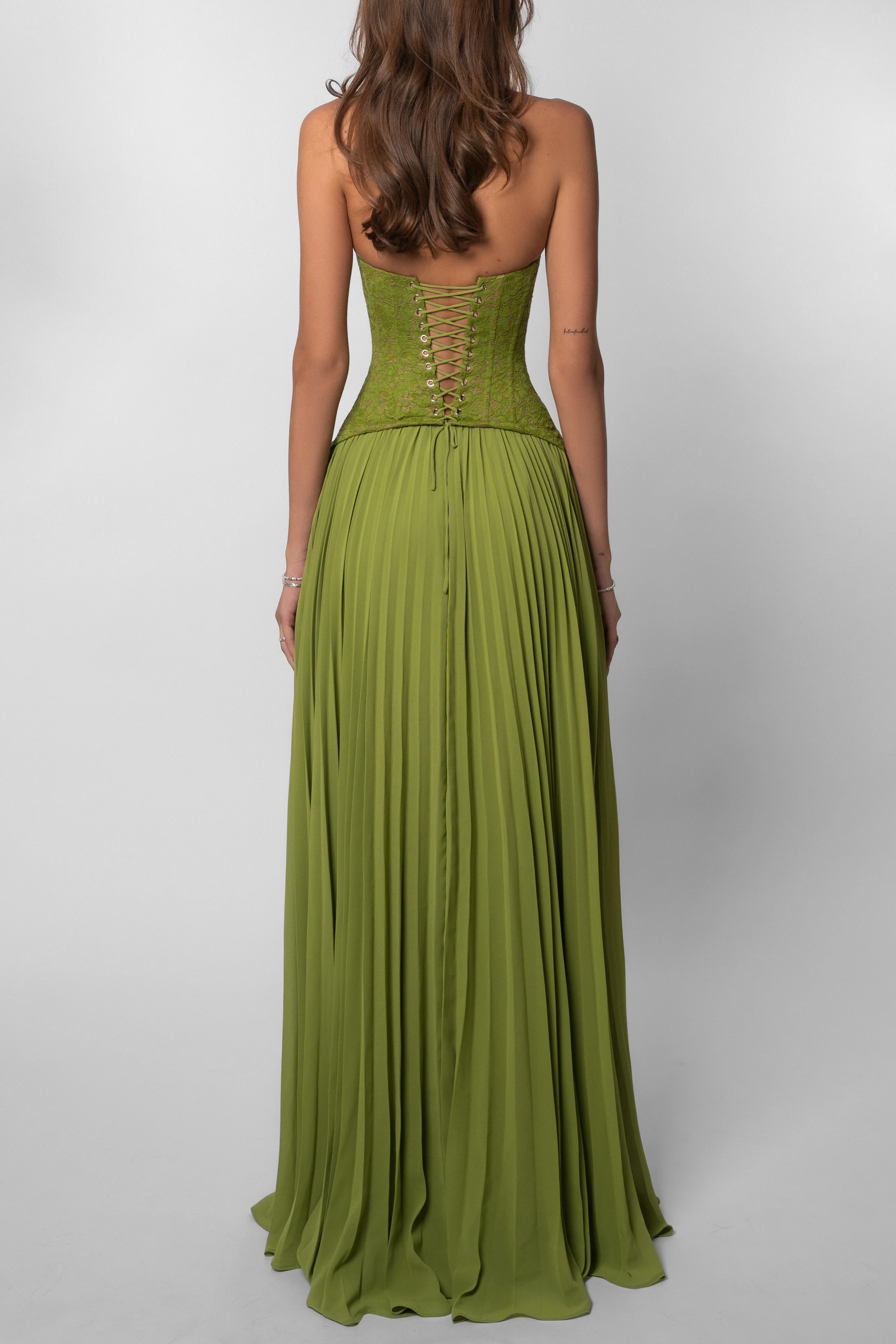 Pleated Corset Maxi Wedding Guest Dress