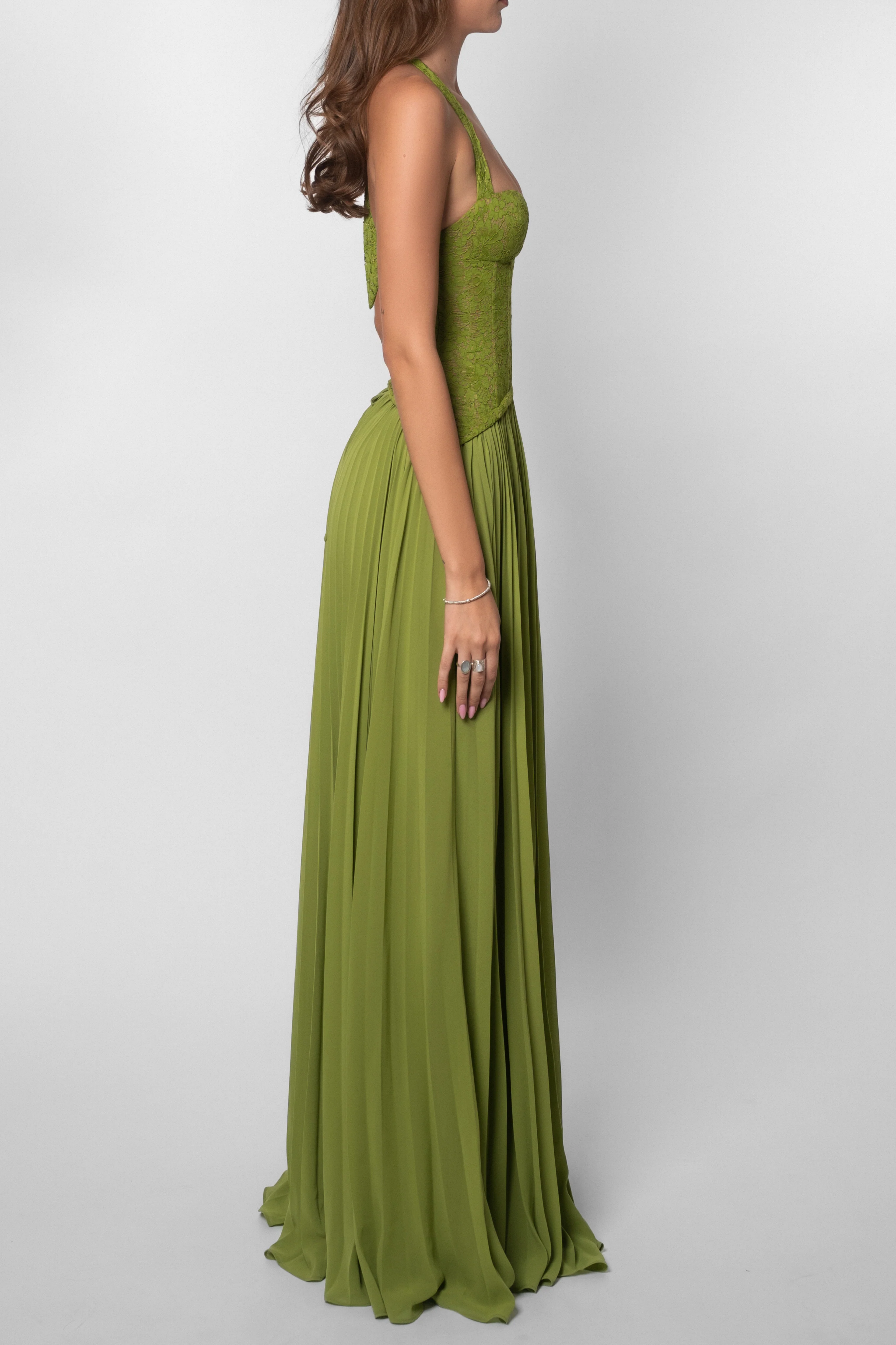 Pleated Corset Maxi Wedding Guest Dress