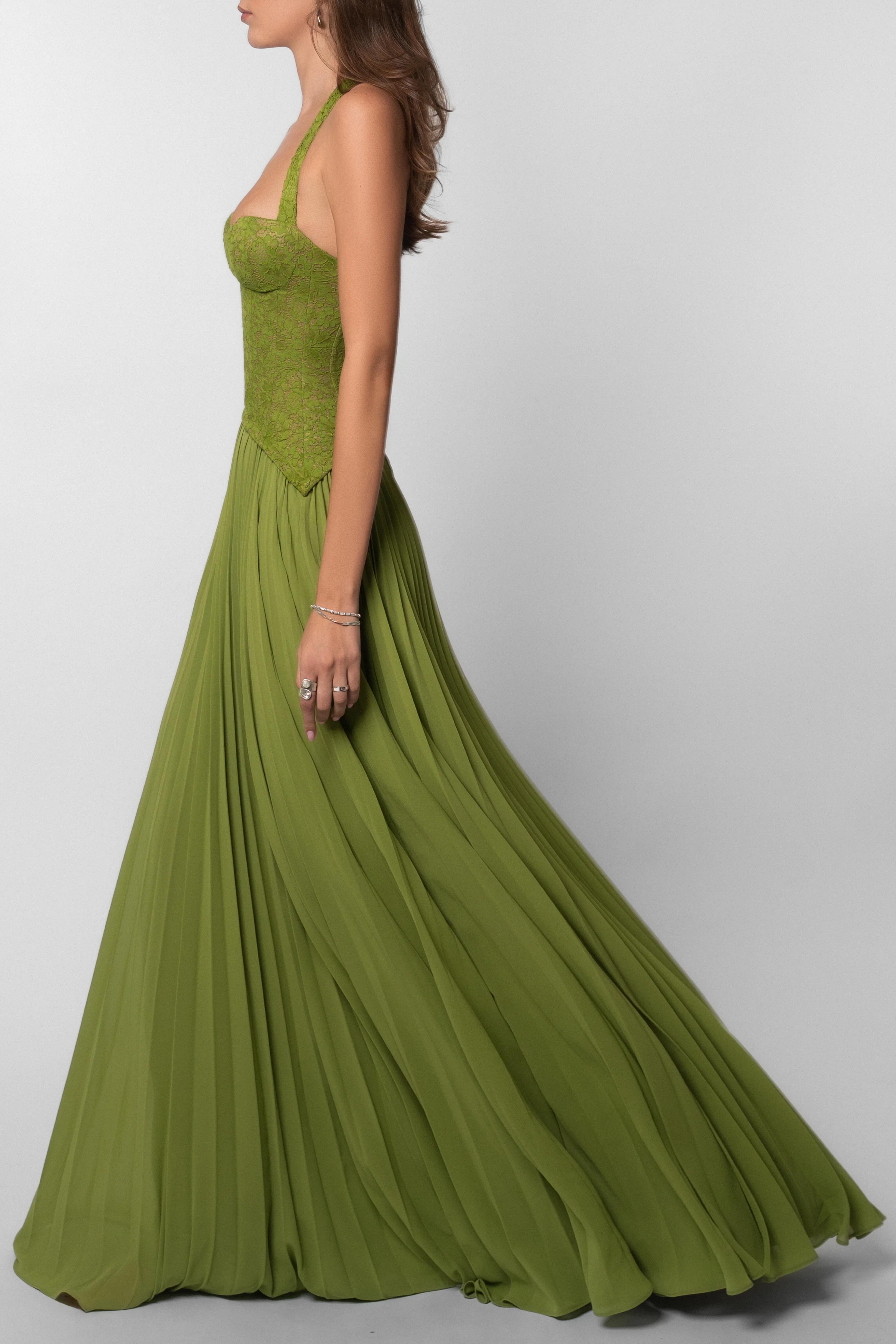Pleated Corset Maxi Wedding Guest Dress