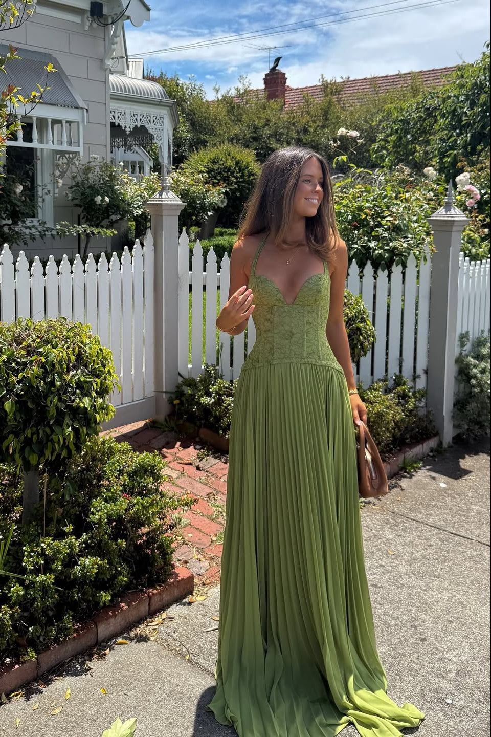 Pleated Corset Maxi Wedding Guest Dress