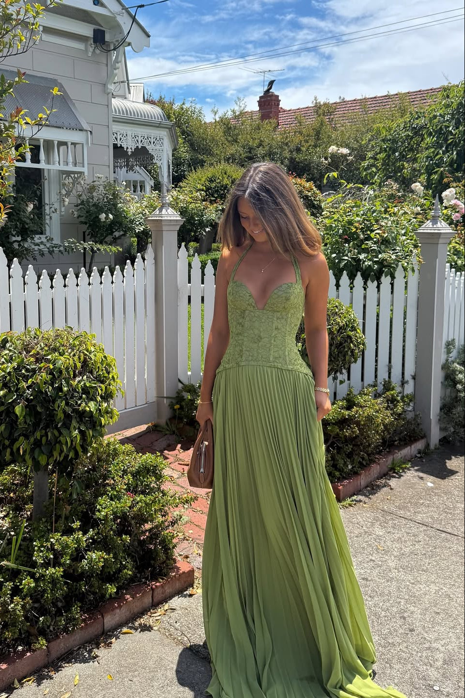 Pleated Corset Maxi Wedding Guest Dress