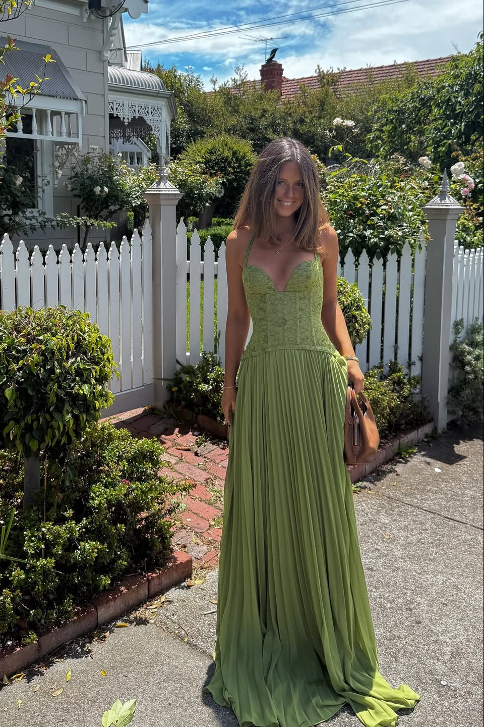 Pleated Corset Maxi Wedding Guest Dress