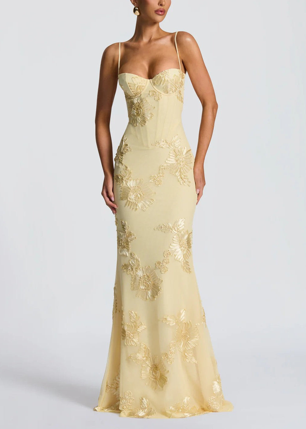 Sleeveless Floral Embroidery Maxi Wedding Guest Dress