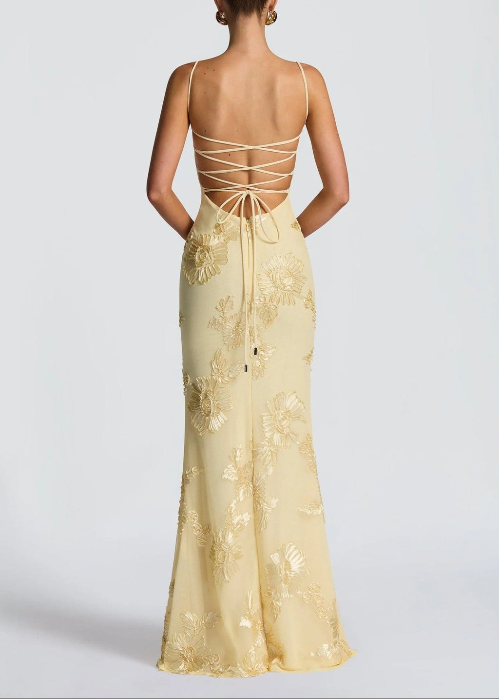 Sleeveless Floral Embroidery Maxi Wedding Guest Dress