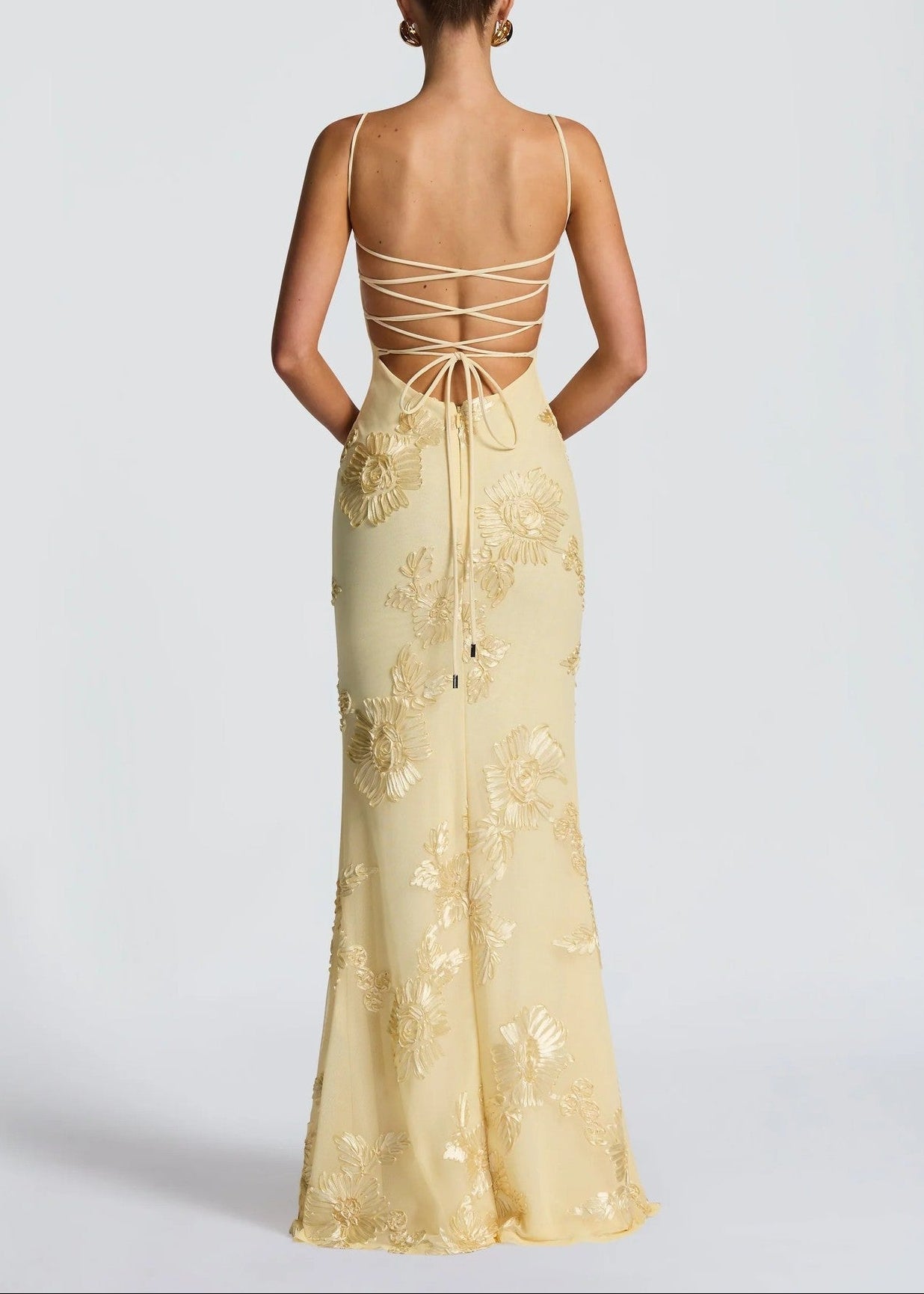 Sleeveless Floral Embroidery Maxi Wedding Guest Dress