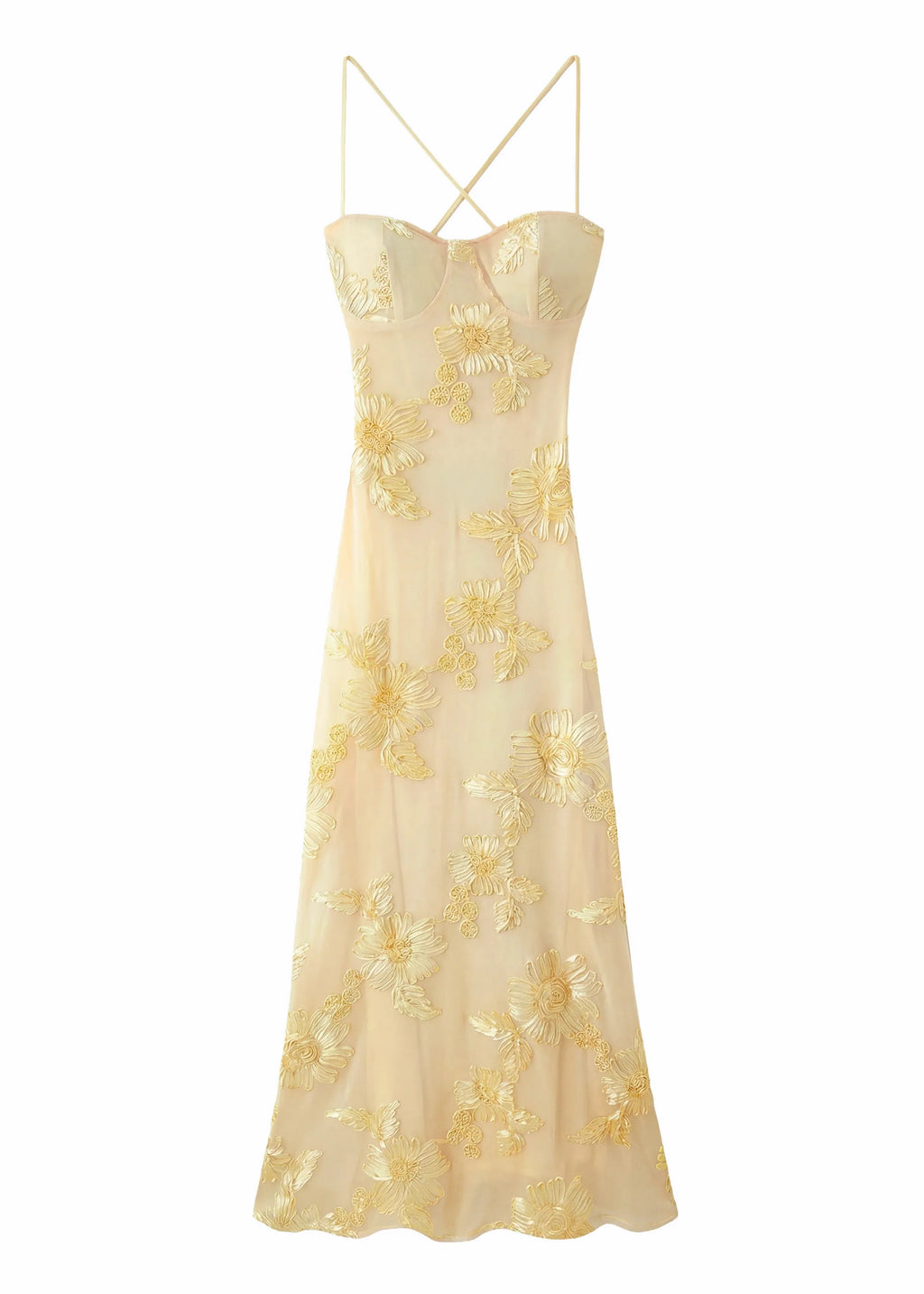 Sleeveless Floral Embroidery Maxi Wedding Guest Dress