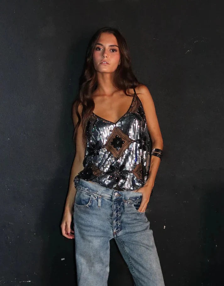 Sleeveless Sequin Glitter Festival Party Top