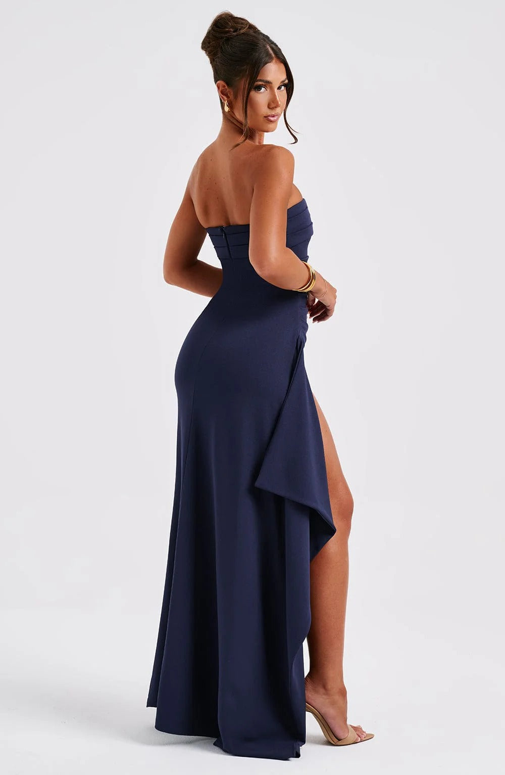 Strapless Slit Maxi Prom Dress