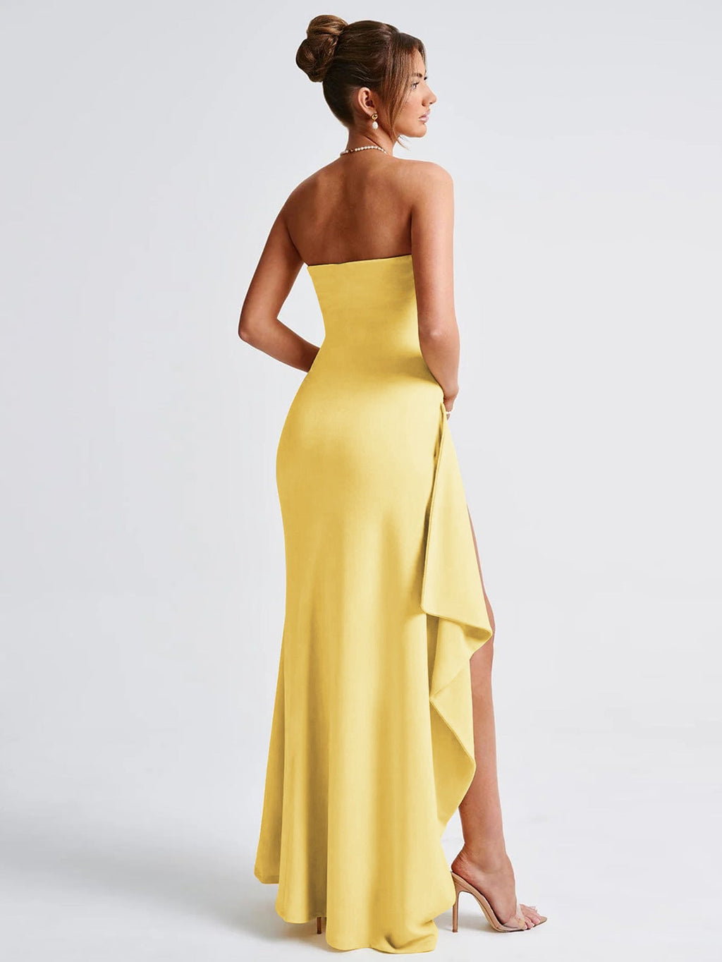 Strapless Slit Maxi Prom Dress