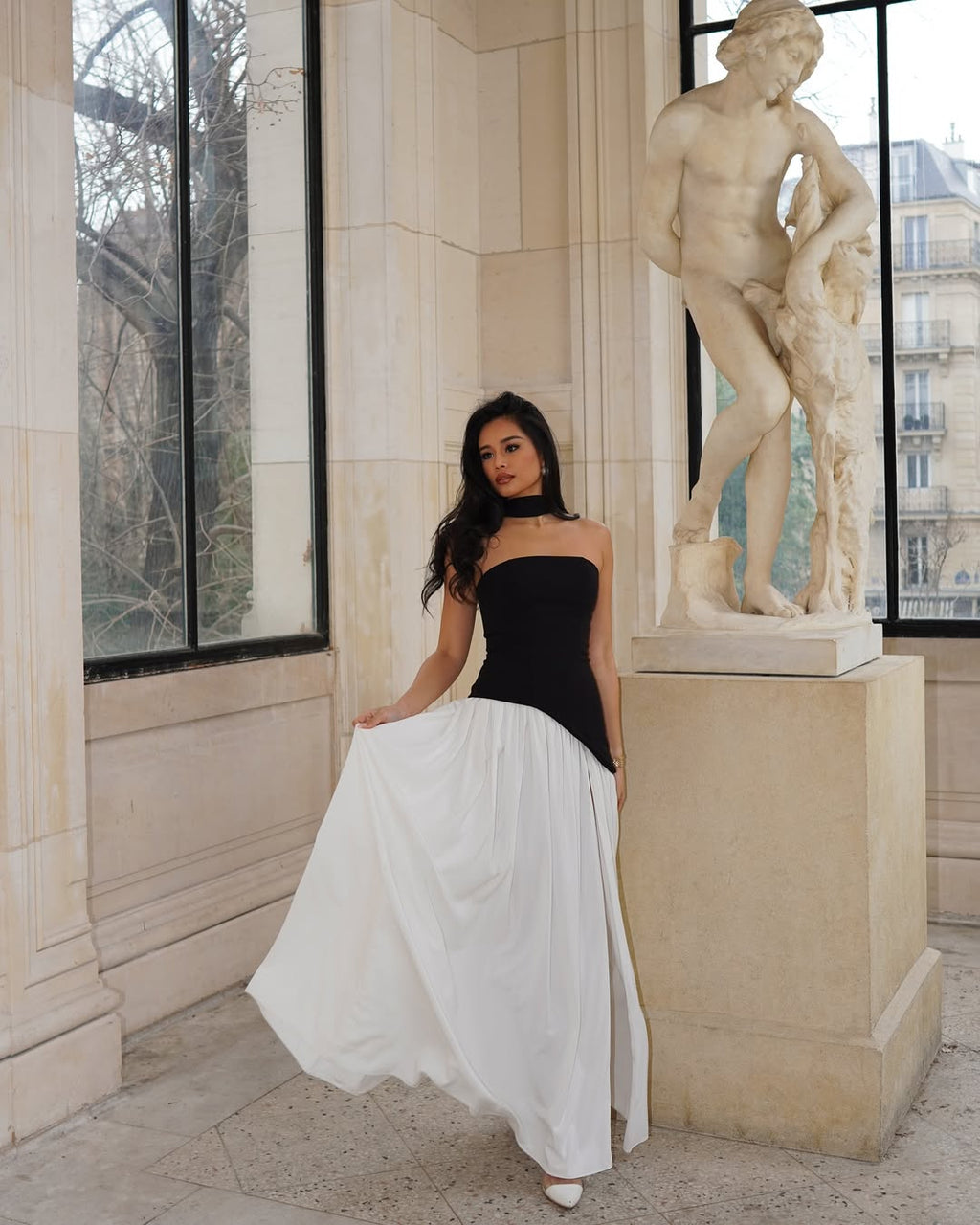 Strapless Maxi Wedding Guest Dress with Scarf