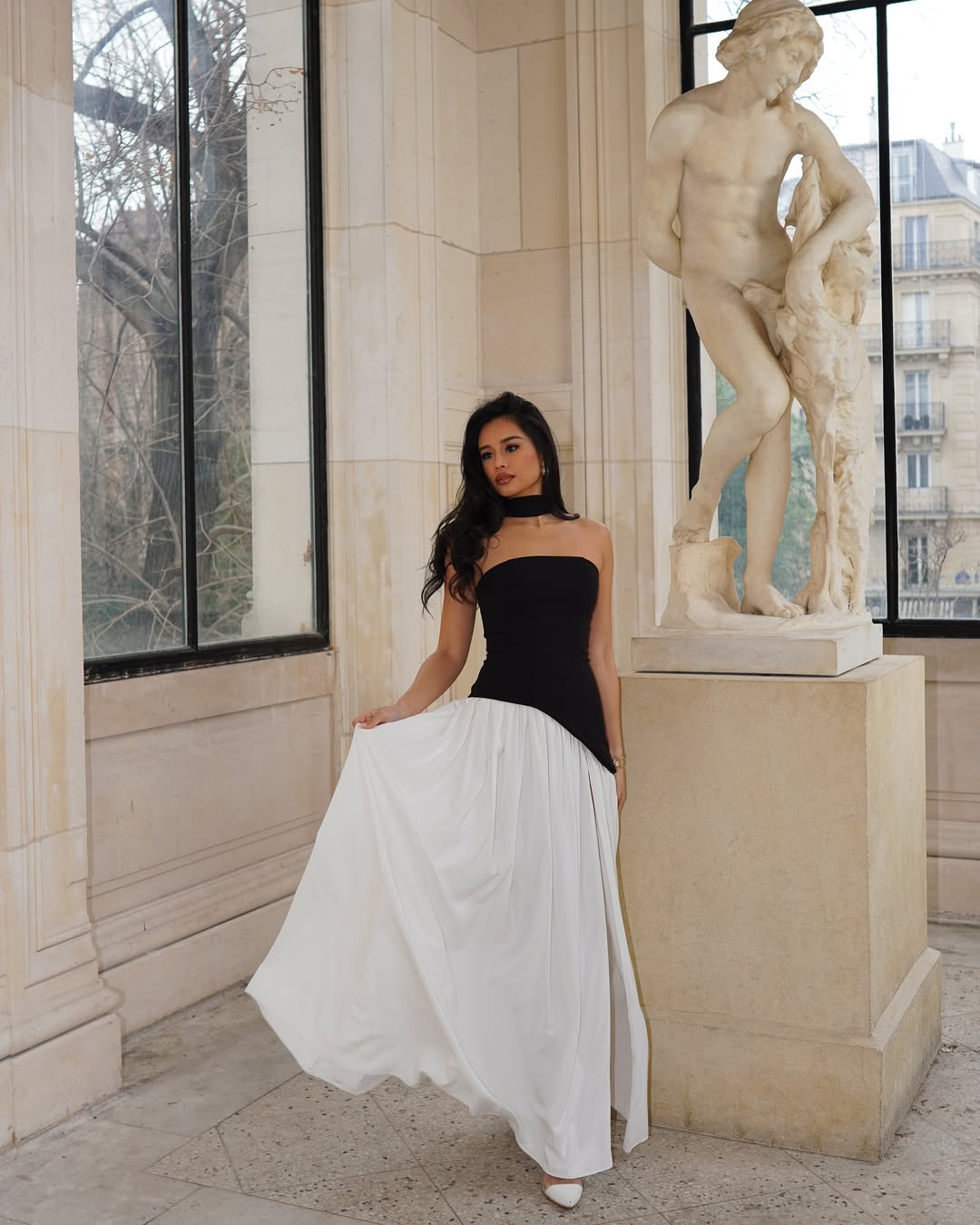 Strapless Maxi Wedding Guest Dress with Scarf
