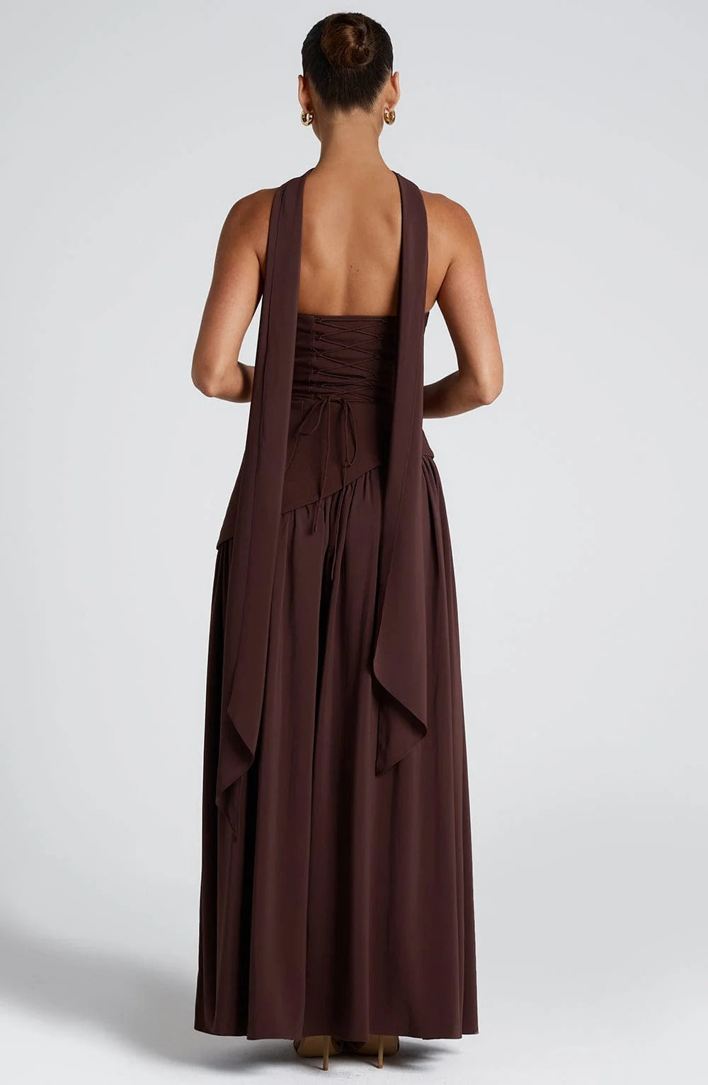 Strapless Maxi Wedding Guest Dress with Scarf