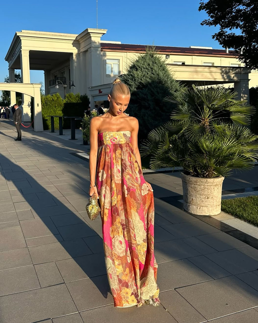 Floral Strapless Maxi Summer Wedding Guest Dress