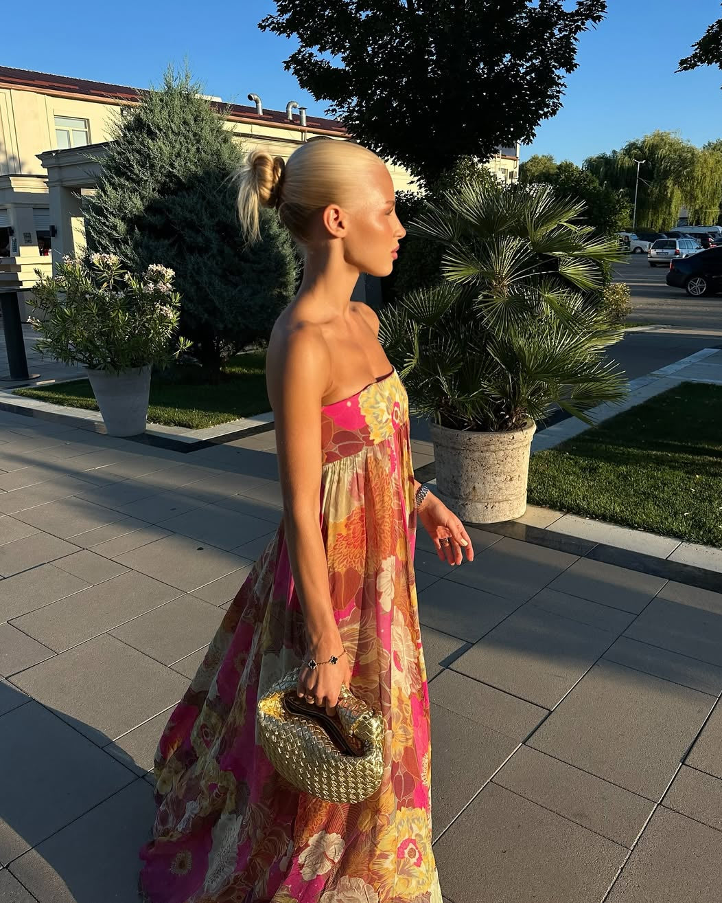 Floral Strapless Maxi Summer Wedding Guest Dress