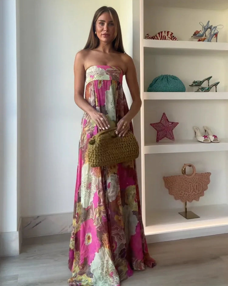Floral Strapless Maxi Summer Wedding Guest Dress