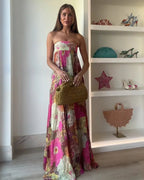 Floral Strapless Maxi Summer Wedding Guest Dress