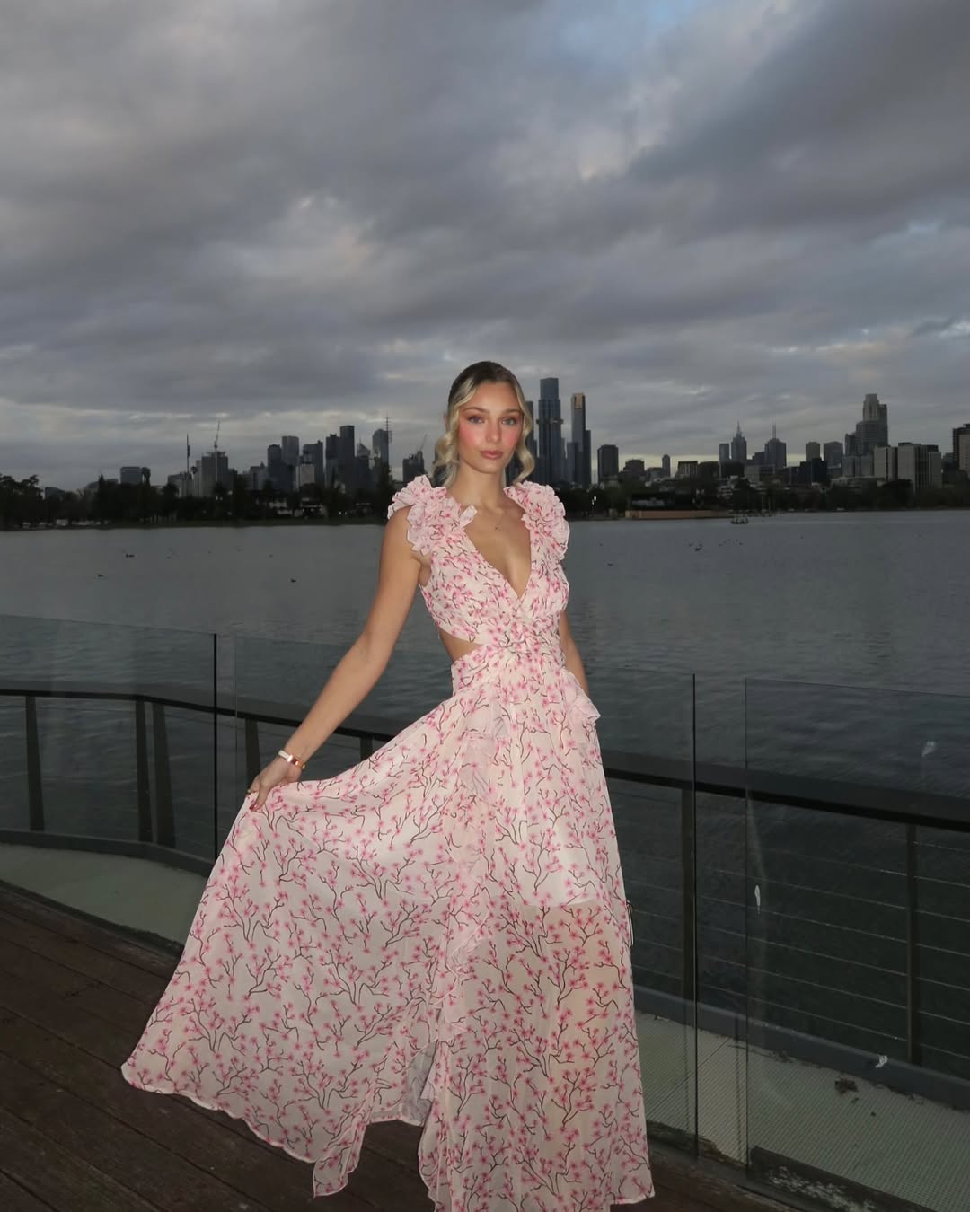 Floral Sleeveless Cut-Out Maxi Wedding Guest Dress
