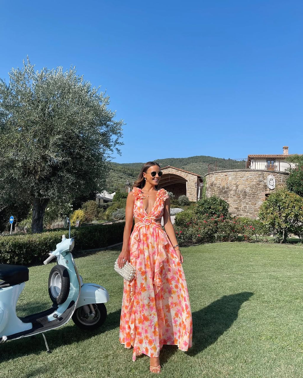 Floral Sleeveless Cut-Out Maxi Wedding Guest Dress