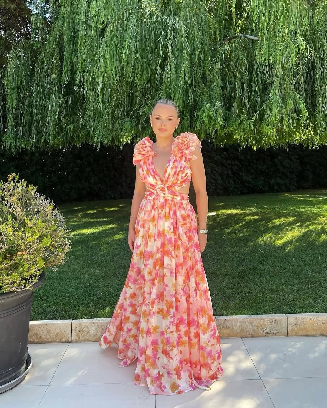 Floral Sleeveless Cut-Out Maxi Wedding Guest Dress