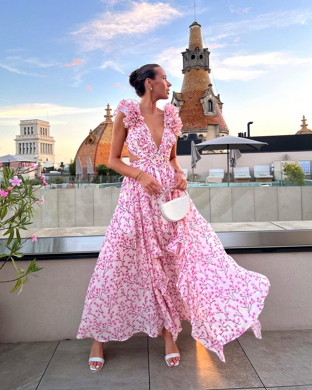 Floral Sleeveless Cut-Out Maxi Wedding Guest Dress