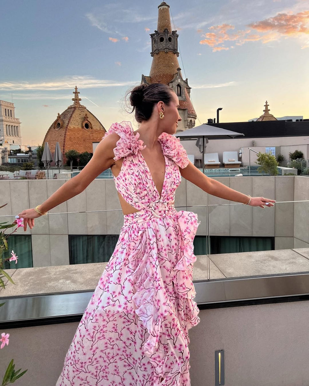 Floral Sleeveless Cut-Out Maxi Wedding Guest Dress
