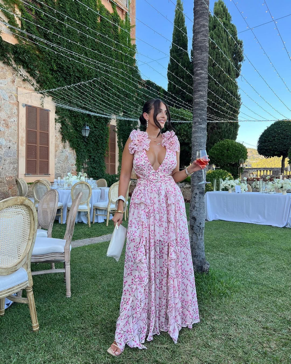 Floral Sleeveless Cut-Out Maxi Wedding Guest Dress