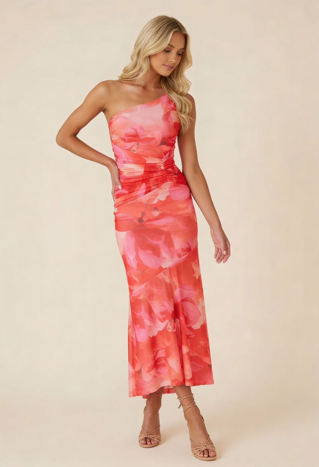One-Shoulder Floral Maxi Wedding Guest Dress