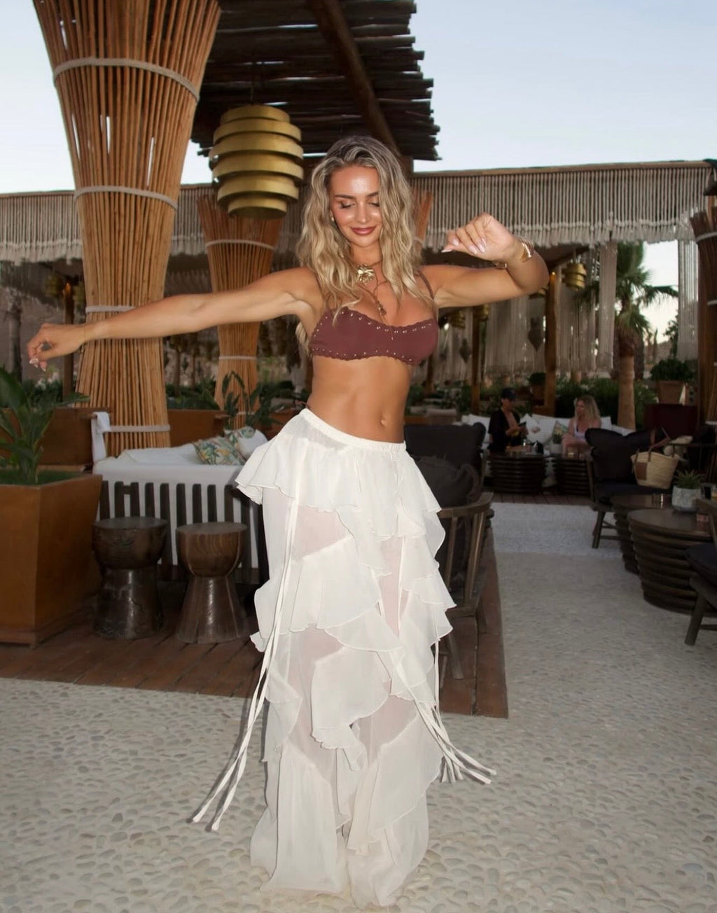 High Waist Sheer Ruffle Wide Leg Trousers