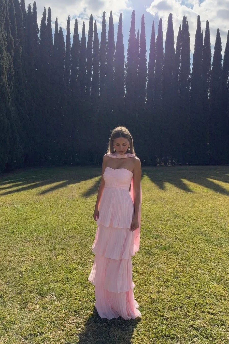 Strapless Tiered Maxi Wedding Guest Dress