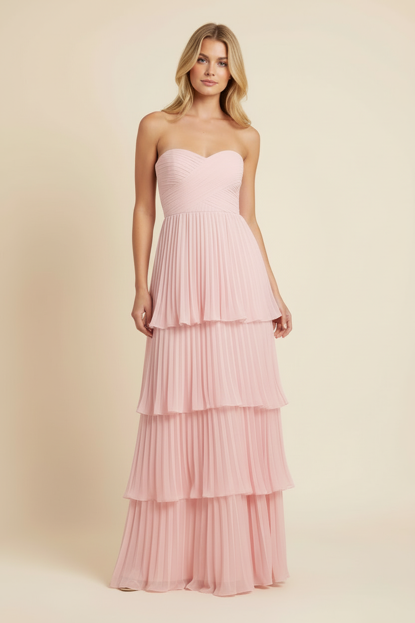 Strapless Tiered Maxi Wedding Guest Dress