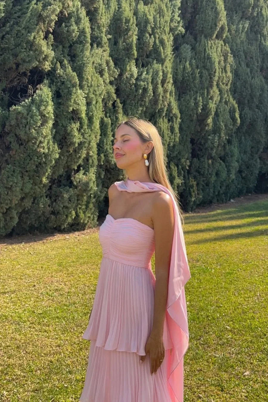 Strapless Tiered Maxi Wedding Guest Dress