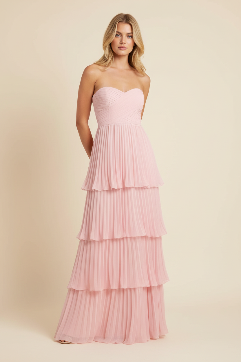 Strapless Tiered Maxi Wedding Guest Dress