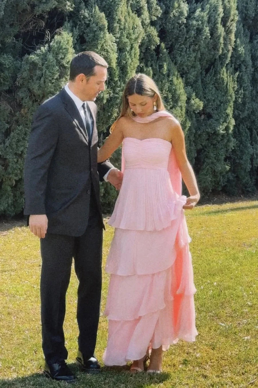 Strapless Tiered Maxi Wedding Guest Dress
