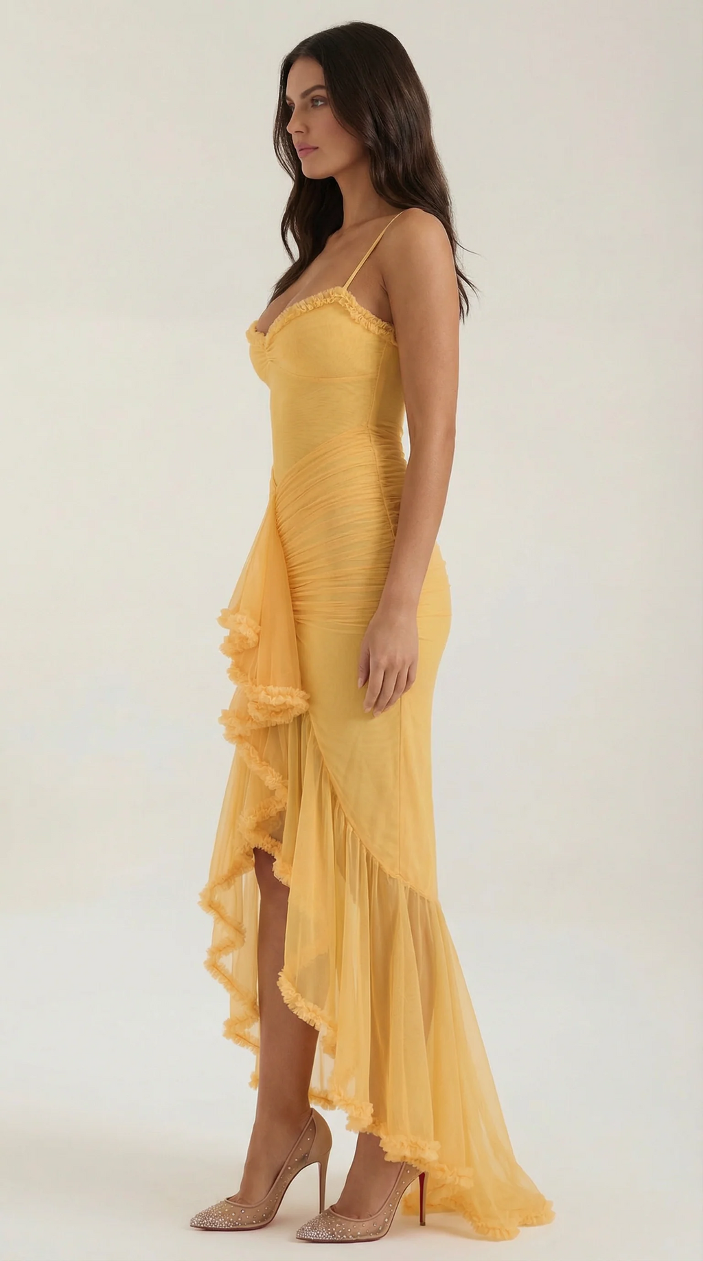 Sleeveless Ruffle Maxi Wedding Guest Dress