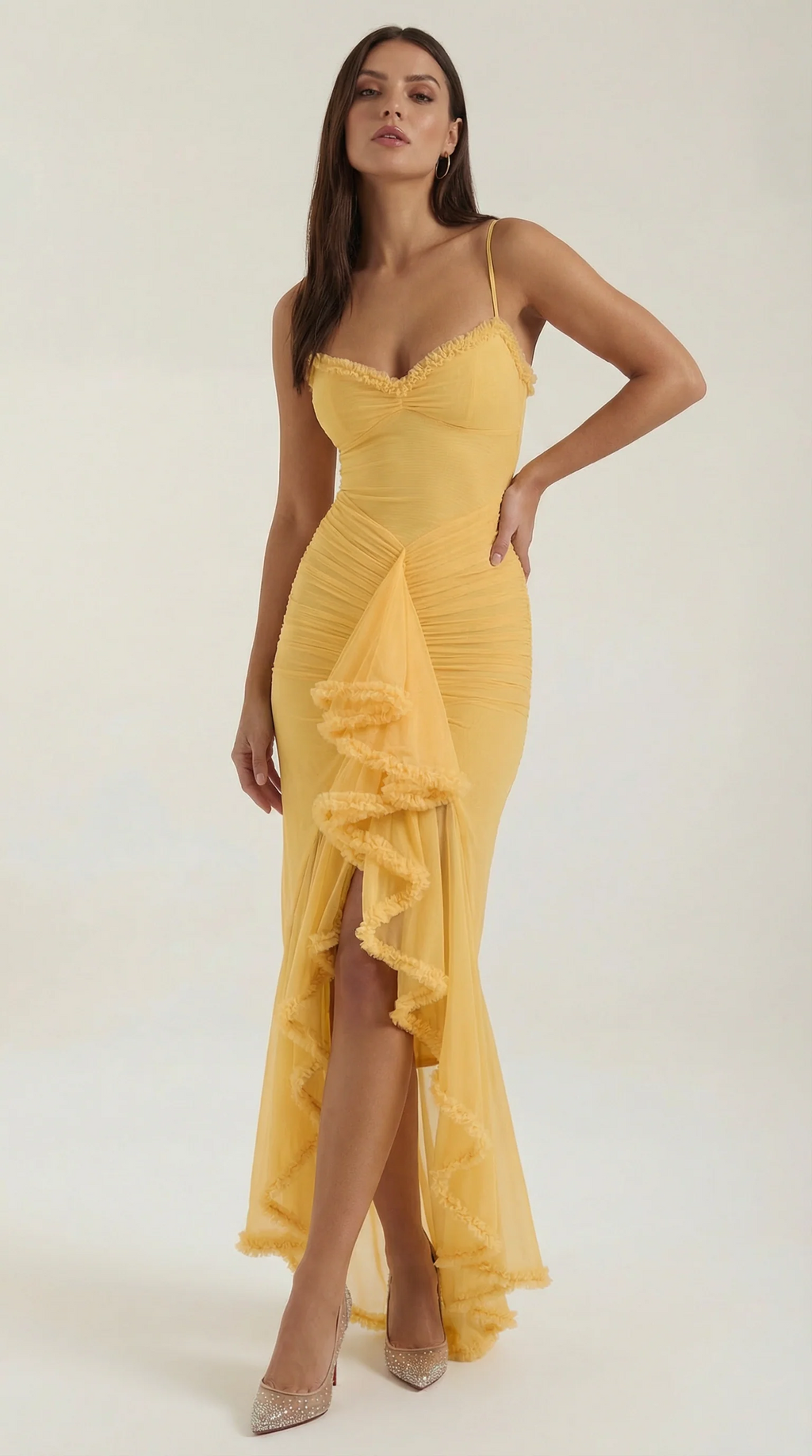 Sleeveless Ruffle Maxi Wedding Guest Dress
