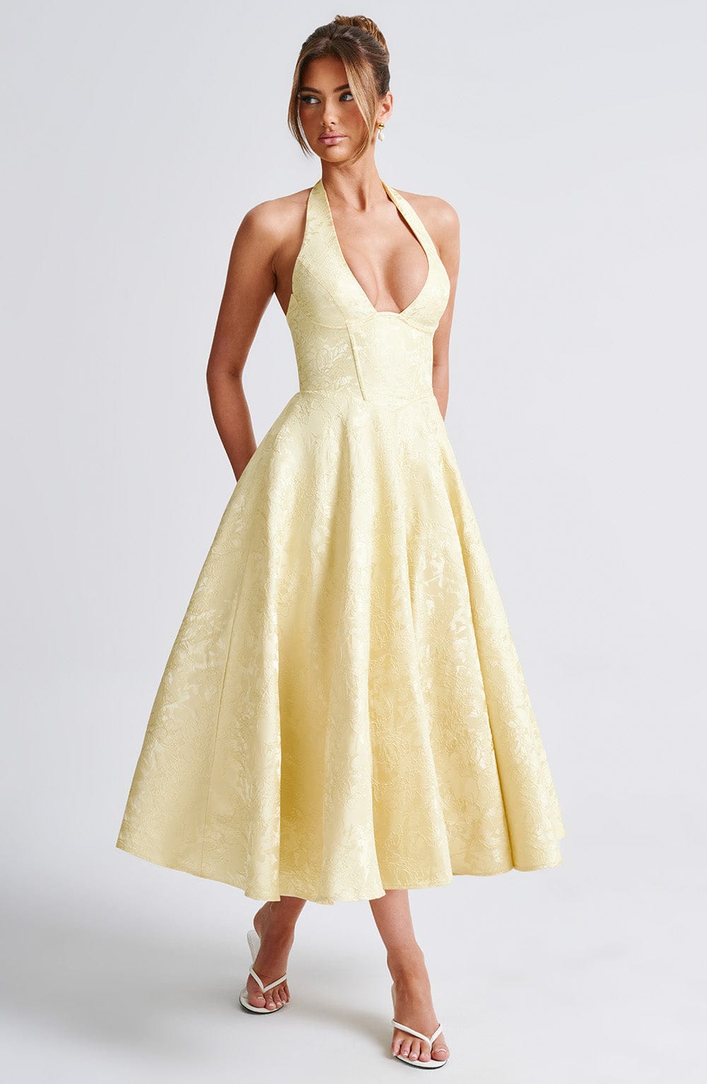 Halter-Neck Midi Wedding Guest Dress