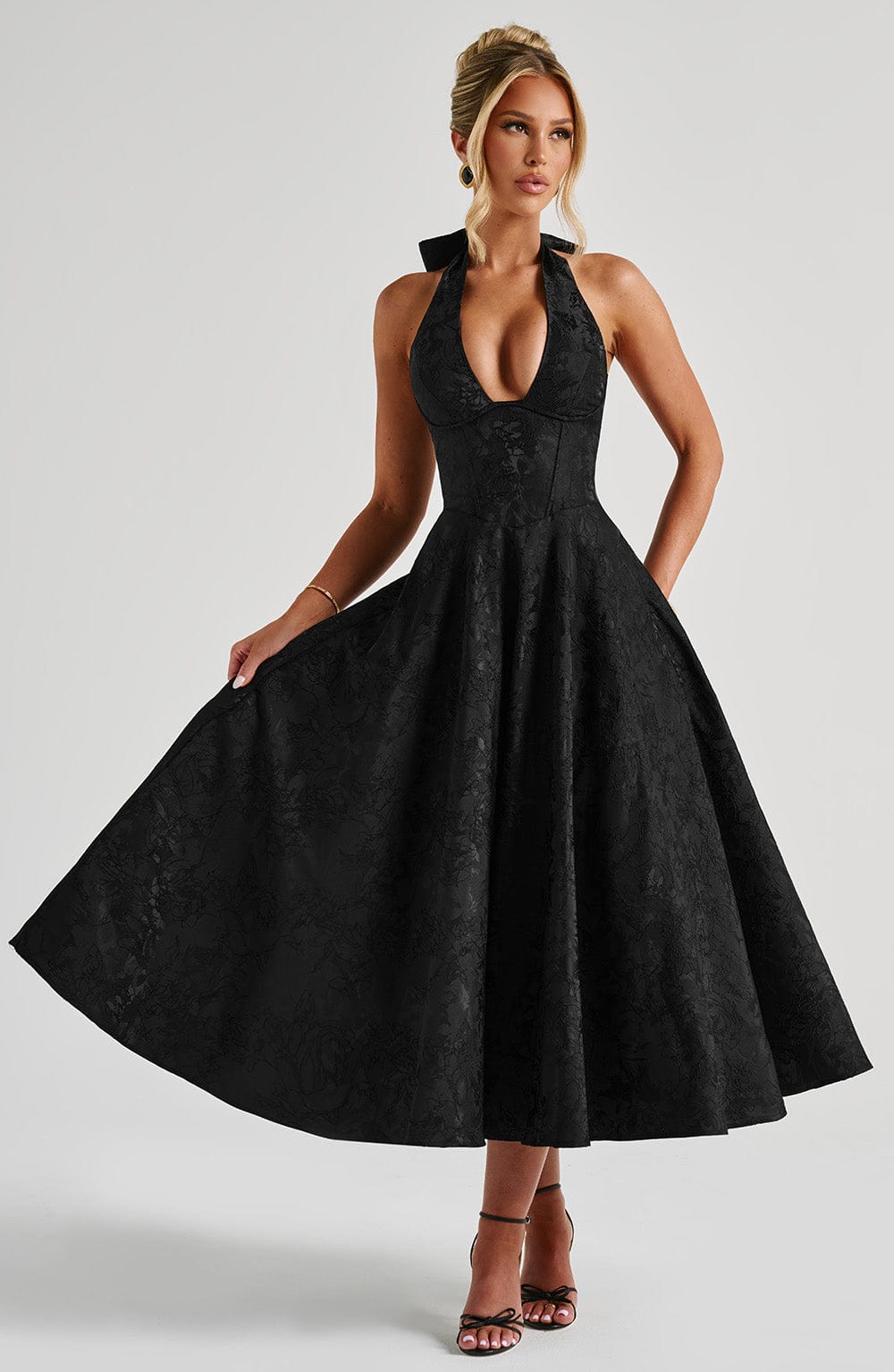 Halter-Neck Midi Wedding Guest Dress