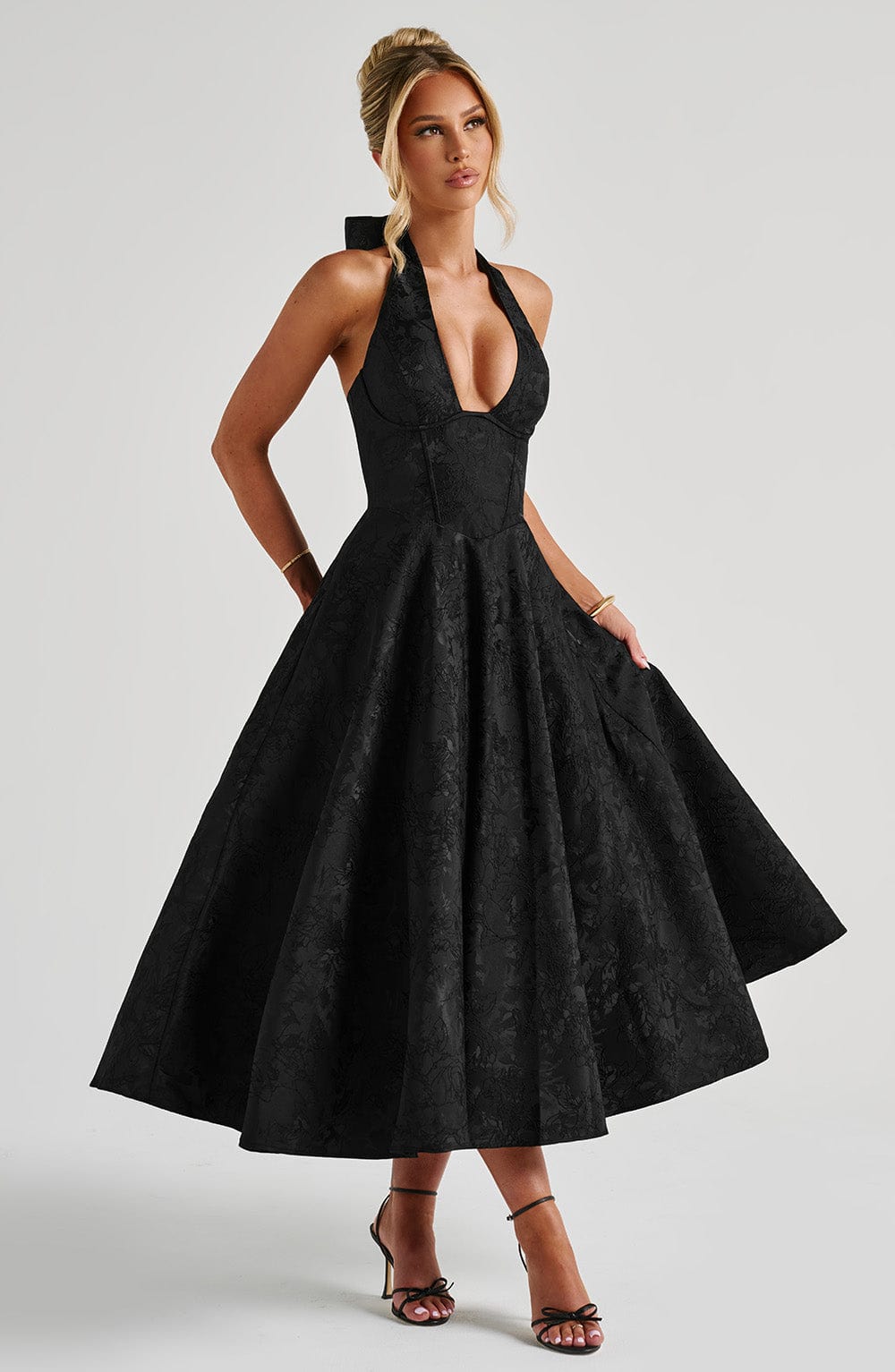 Halter-Neck Midi Wedding Guest Dress