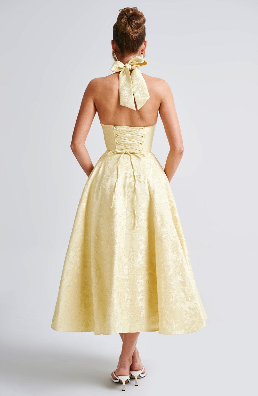 Halter-Neck Midi Wedding Guest Dress
