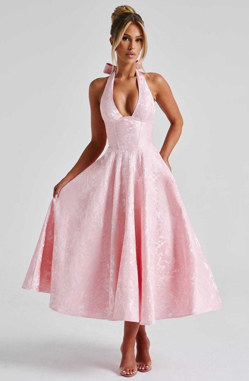 Halter-Neck Midi Wedding Guest Dress